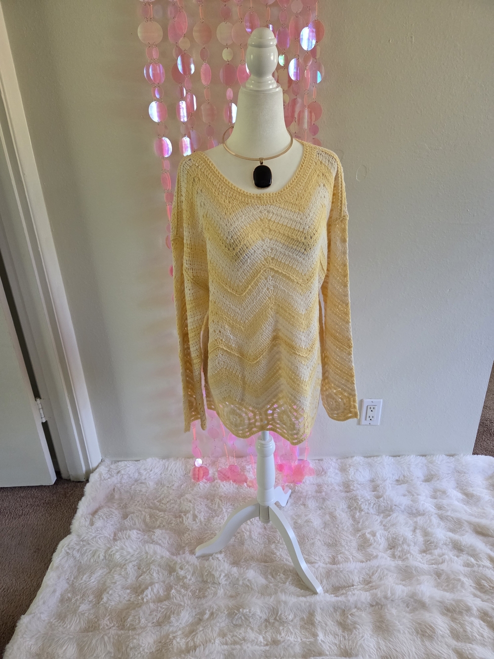 Maurices Yellow Chevron Open-Knit Scoop Neck Sweater